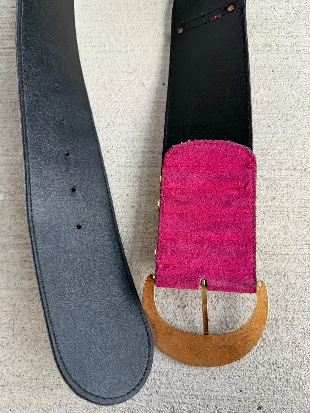 Vintage The Limited Genuine Leather Colorblock Suede Wide Belt Gold Tone Buckle